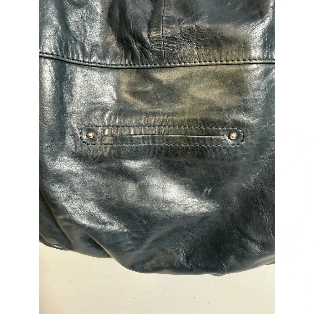 Boho Indie Grunge Navy Blue Leather Studded Hobo Shoulder Bag Large Oversized - Picture 15 of 16
